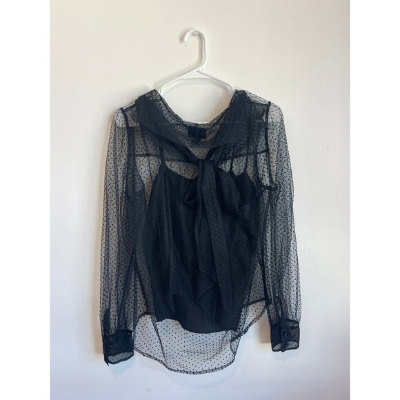 MARC JACOBS Polka Dot Tie Neck Sheer Tulle Blouse In Black size 2 MSRP $850 - Picture 5 of 7